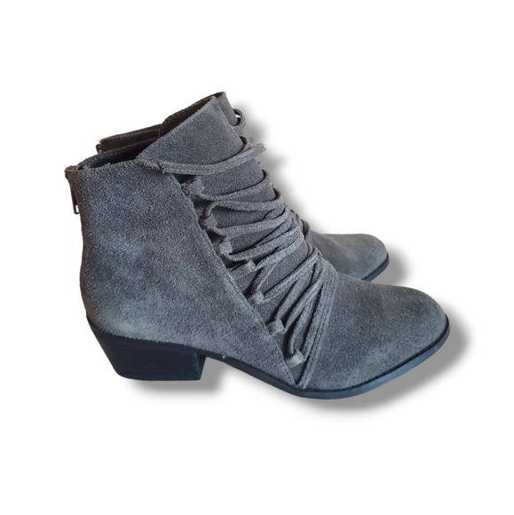Like New 🌷 Yellow Box Women's Jaffa Charcoal Suede Strappy Ankle Boots - Picture 7 of 16